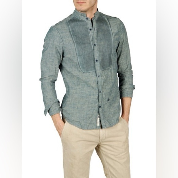 Diesel  Denim Buttondown Longsleeve Shirt Band Collar Chest Patch Mens Size XL - Picture 12 of 12